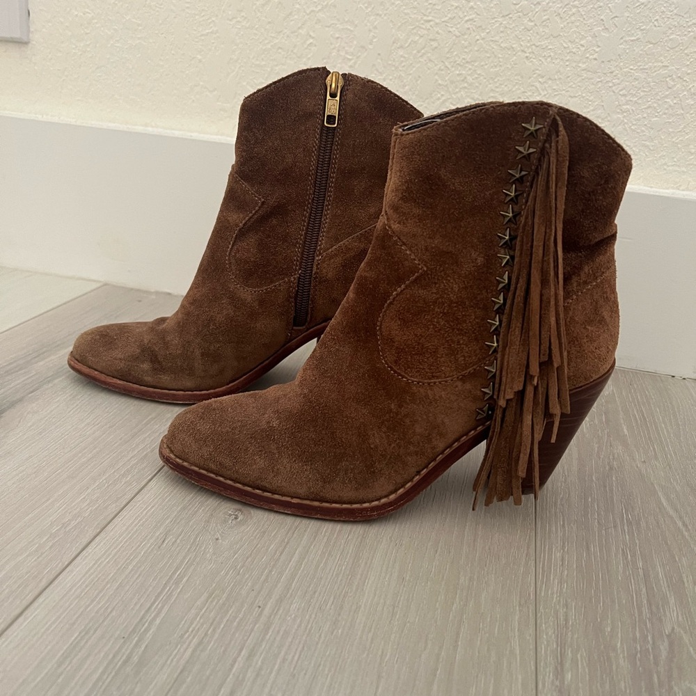 Brown Suede Fringe Ankle Boots